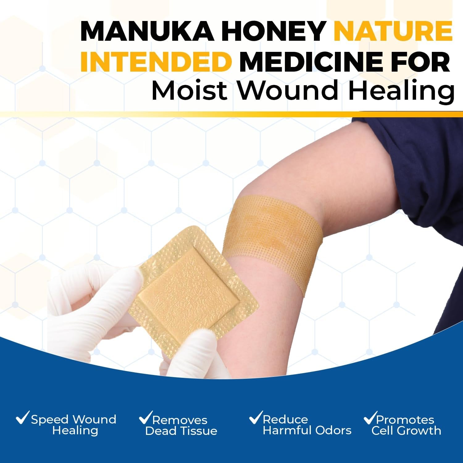 Medical Grade Manuka Honey Gauze Dressing 2 Inch X 2 Inch (5 Pack - Non-Adherent) | First Aid for Minor Wounds Such as Cuts or Advanced Wound Care of Bed Sores, Burns, or Lacerations