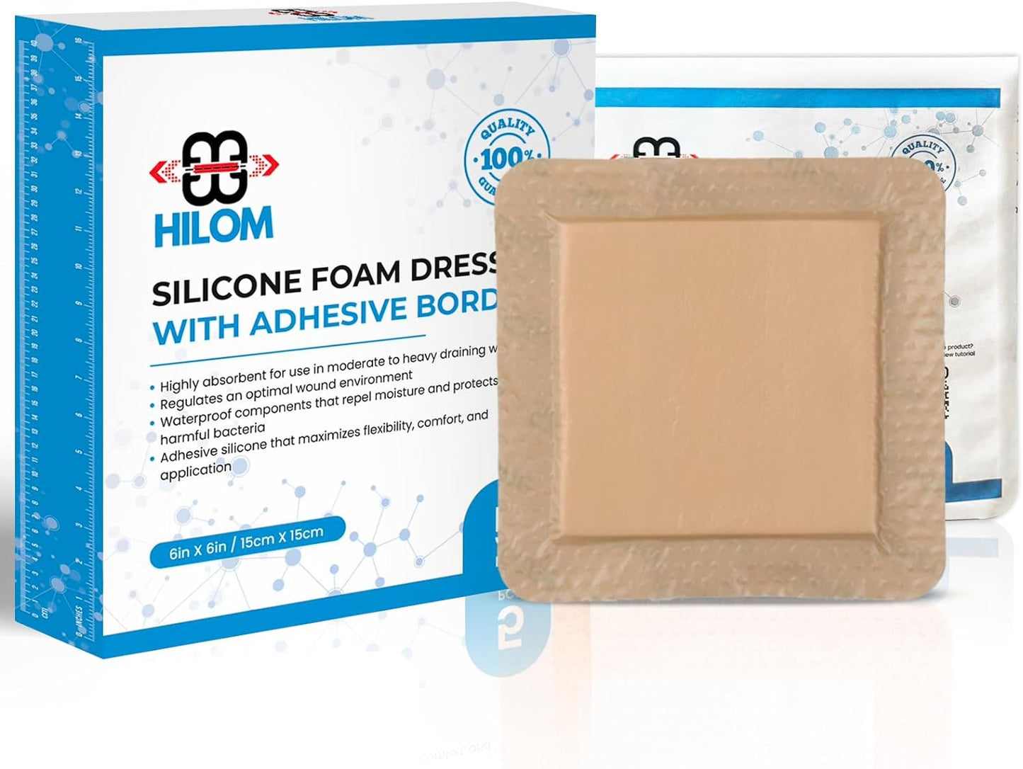 Silicone Foam Dressing with Adhesive Border 6 in X 6 in (10 Pack) Waterproof Dressing | Moist to Heavily Draining Wounds Including Pressure Ulcer, Burns, or Lacerations | Latex Free…