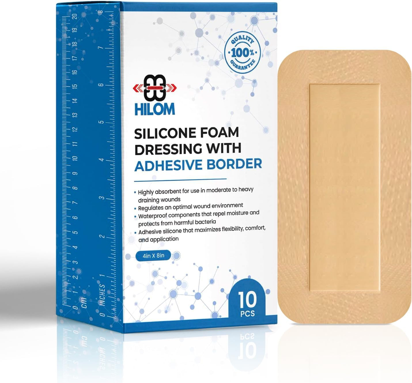 Silicone Foam Dressing with Adhesive Border 6 in X 6 in (10 Pack) Waterproof Dressing | Moist to Heavily Draining Wounds Including Pressure Ulcer, Burns, or Lacerations | Latex Free…