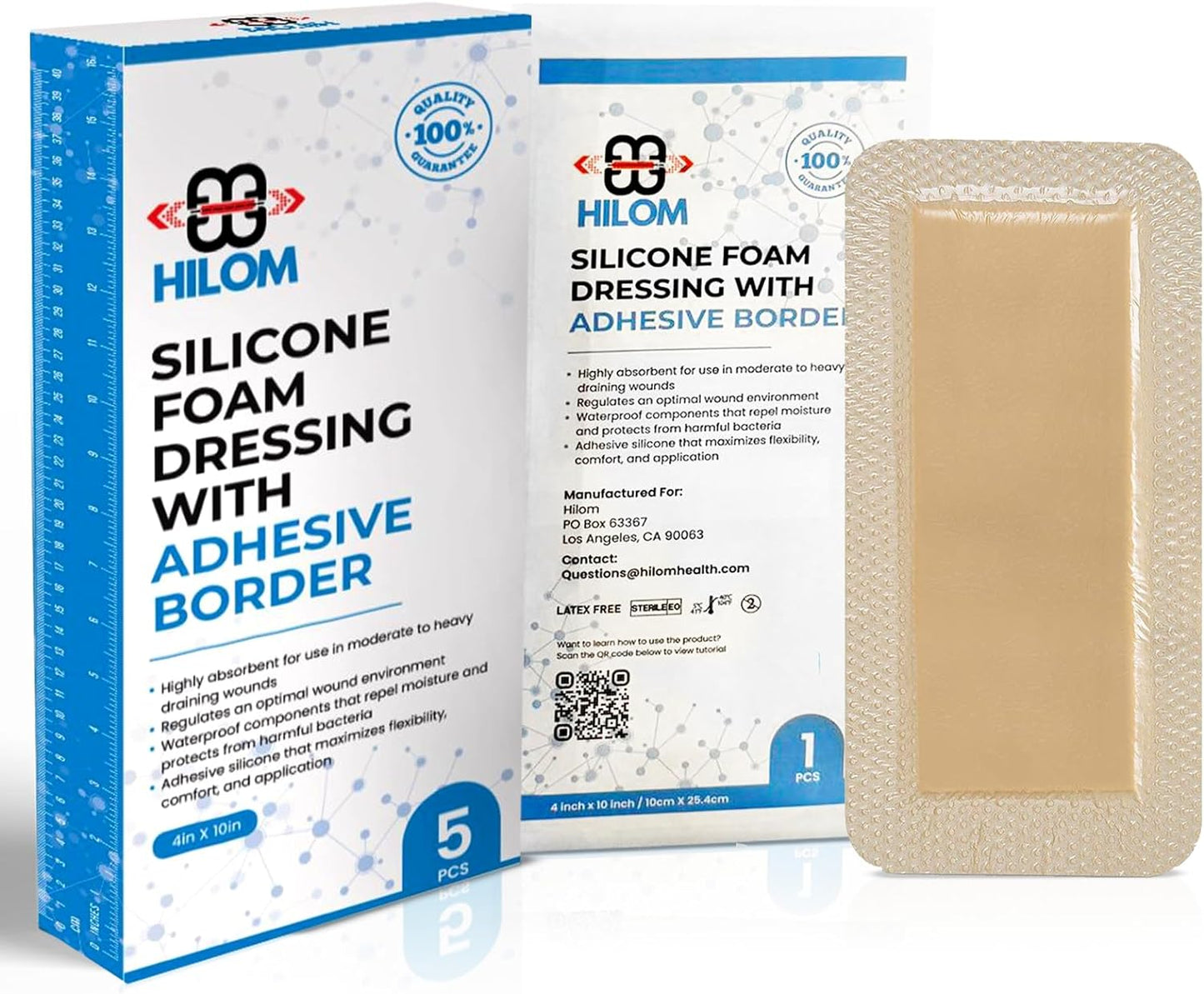 Silicone Foam Dressing with Adhesive Border 6 in X 6 in (10 Pack) Waterproof Dressing | Moist to Heavily Draining Wounds Including Pressure Ulcer, Burns, or Lacerations | Latex Free…