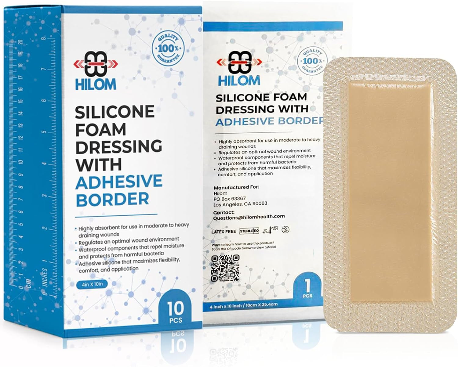 Silicone Foam Dressing with Adhesive Border 6 in X 6 in (10 Pack) Waterproof Dressing | Moist to Heavily Draining Wounds Including Pressure Ulcer, Burns, or Lacerations | Latex Free…