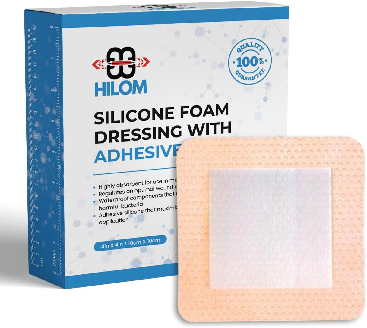 Silicone Foam Dressing with Adhesive Border 6 in X 6 in (10 Pack) Waterproof Dressing | Moist to Heavily Draining Wounds Including Pressure Ulcer, Burns, or Lacerations | Latex Free…