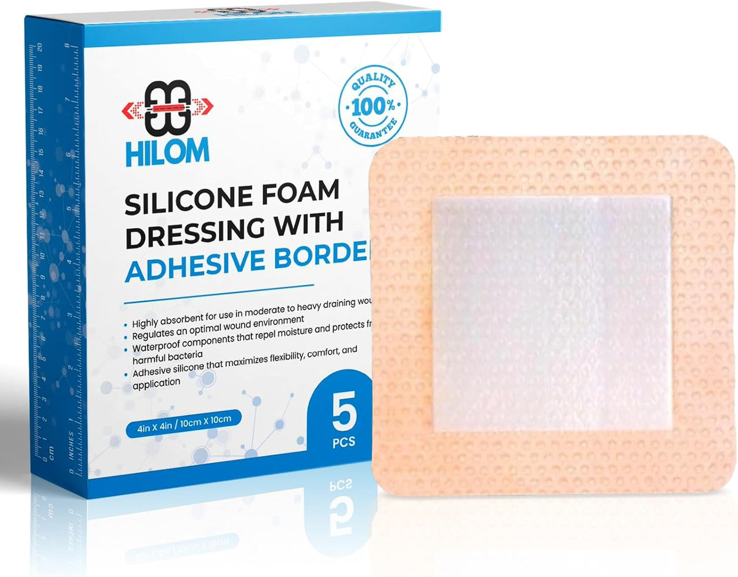 Silicone Foam Dressing with Adhesive Border 6 in X 6 in (10 Pack) Waterproof Dressing | Moist to Heavily Draining Wounds Including Pressure Ulcer, Burns, or Lacerations | Latex Free…