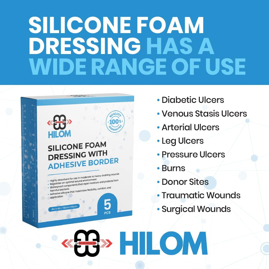 Silicone Foam Dressing with Adhesive Border 6 in X 6 in (10 Pack) Waterproof Dressing | Moist to Heavily Draining Wounds Including Pressure Ulcer, Burns, or Lacerations | Latex Free…