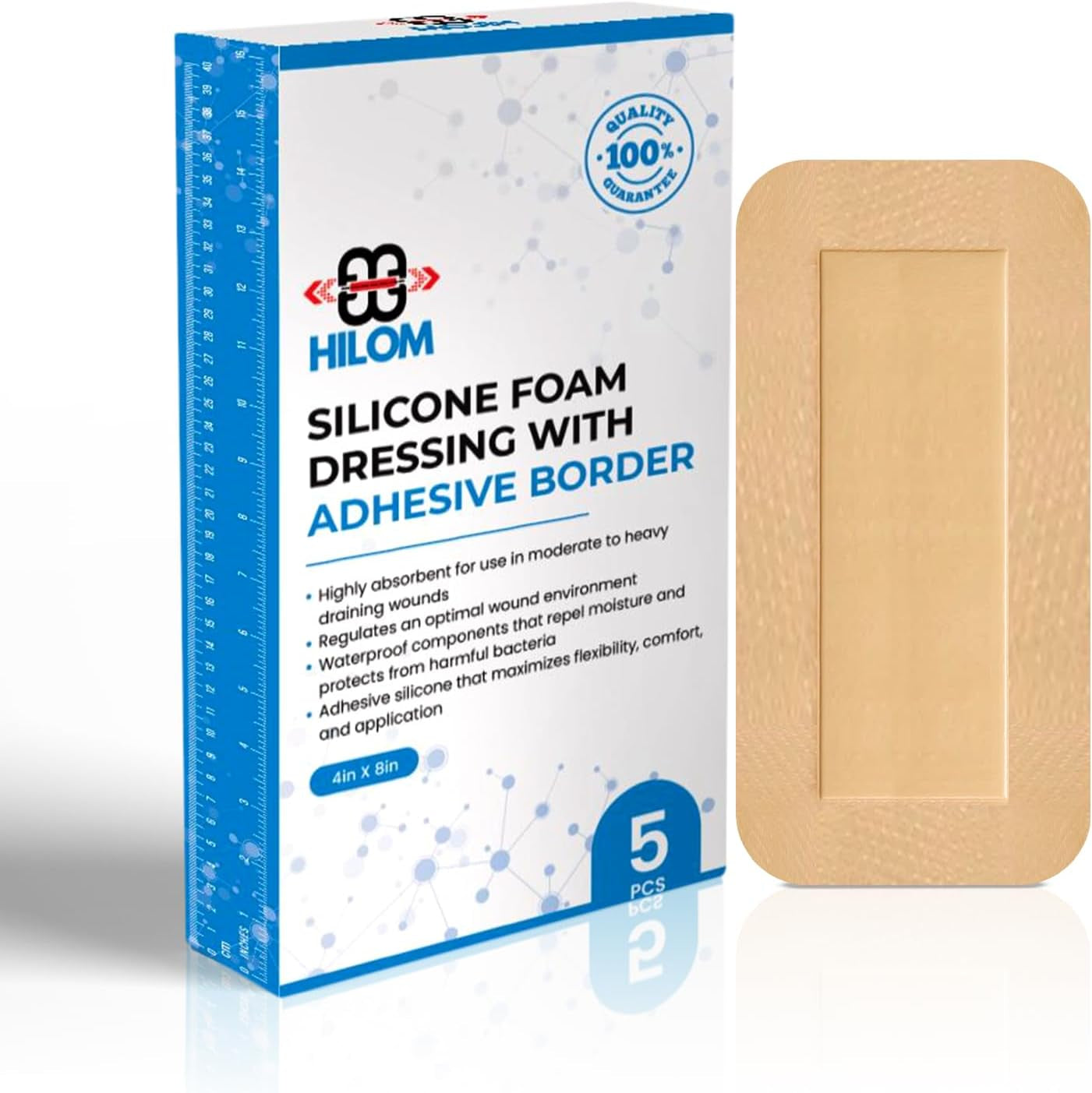 Silicone Foam Dressing with Adhesive Border 6 in X 6 in (10 Pack) Waterproof Dressing | Moist to Heavily Draining Wounds Including Pressure Ulcer, Burns, or Lacerations | Latex Free…