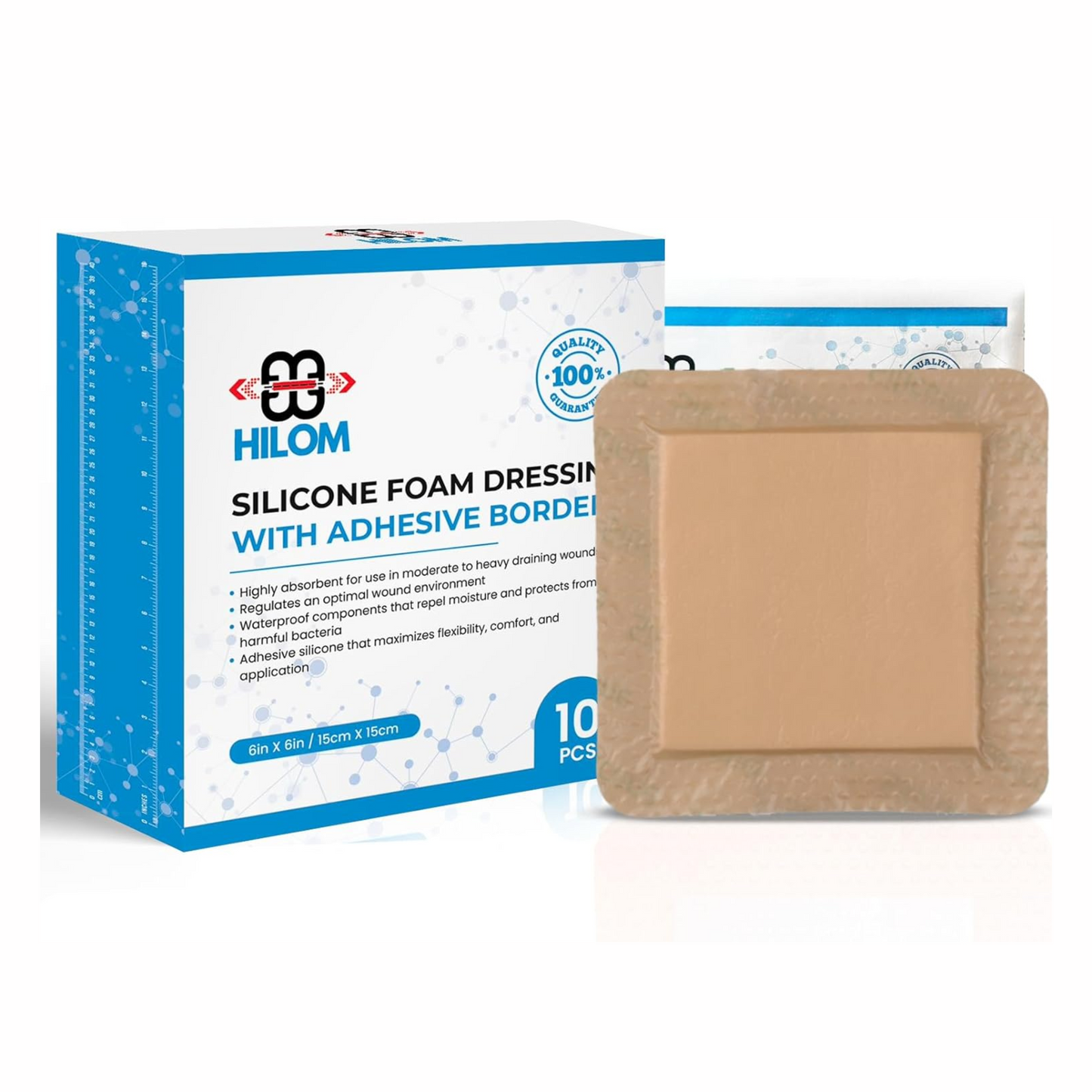 Silicone Foam Adhesive Border Waterproof Bandages and Dressing 6 in x 6 in (10 Pack) Silicone Foam Adhesive Border Waterproof Bandages and Dressing 6 in x 6 in (10 Pack)