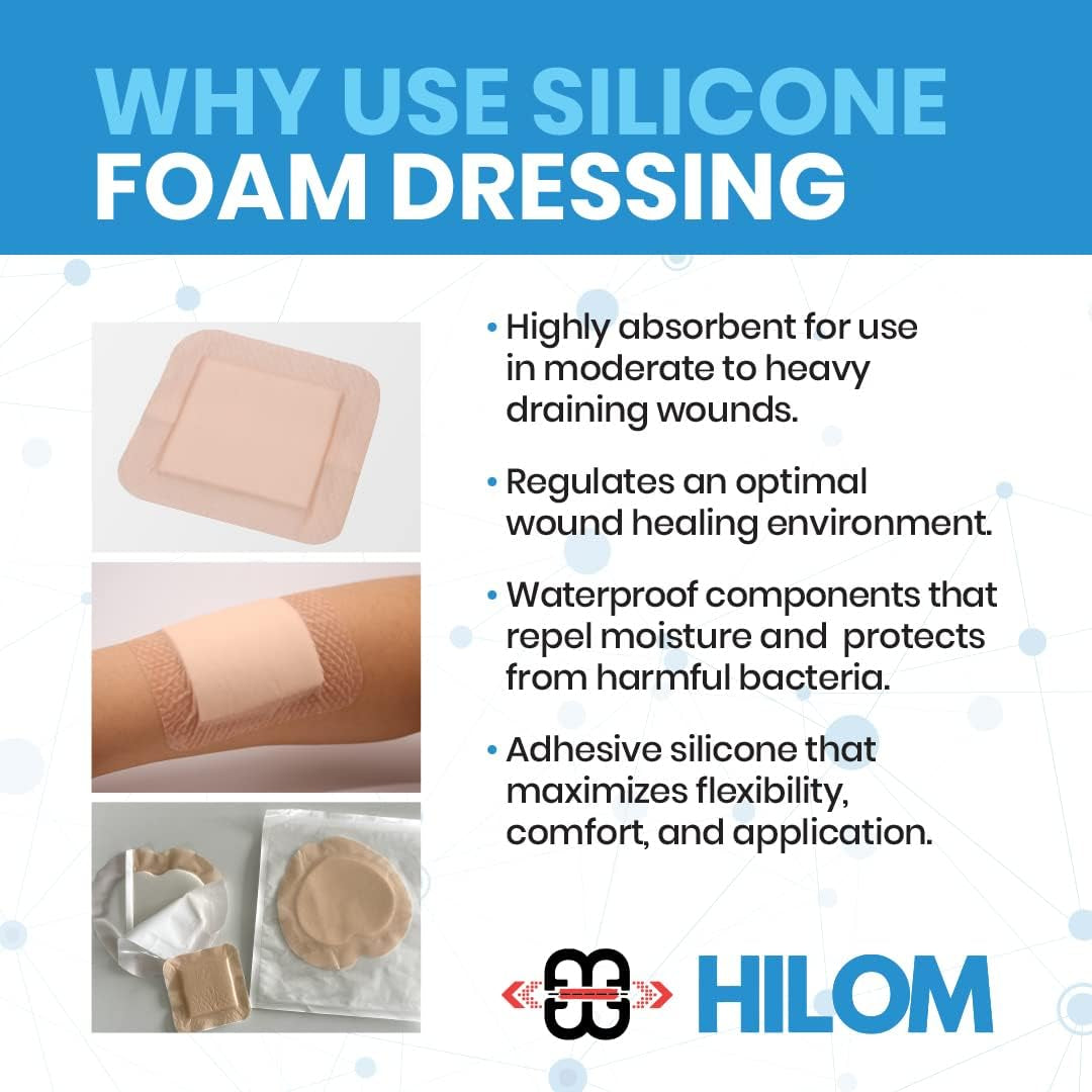 Silicone Foam Dressing with Adhesive Border 6 in X 6 in (10 Pack) Waterproof Dressing | Moist to Heavily Draining Wounds Including Pressure Ulcer, Burns, or Lacerations | Latex Free…