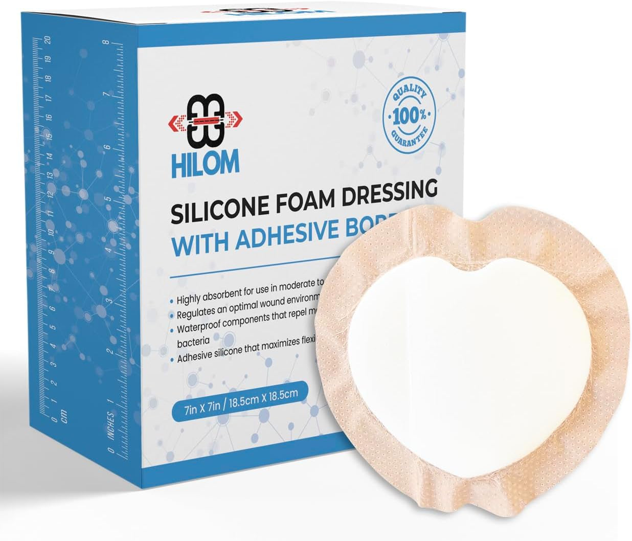 Silicone Foam Dressing with Adhesive Border 6 in X 6 in (10 Pack) Waterproof Dressing | Moist to Heavily Draining Wounds Including Pressure Ulcer, Burns, or Lacerations | Latex Free…